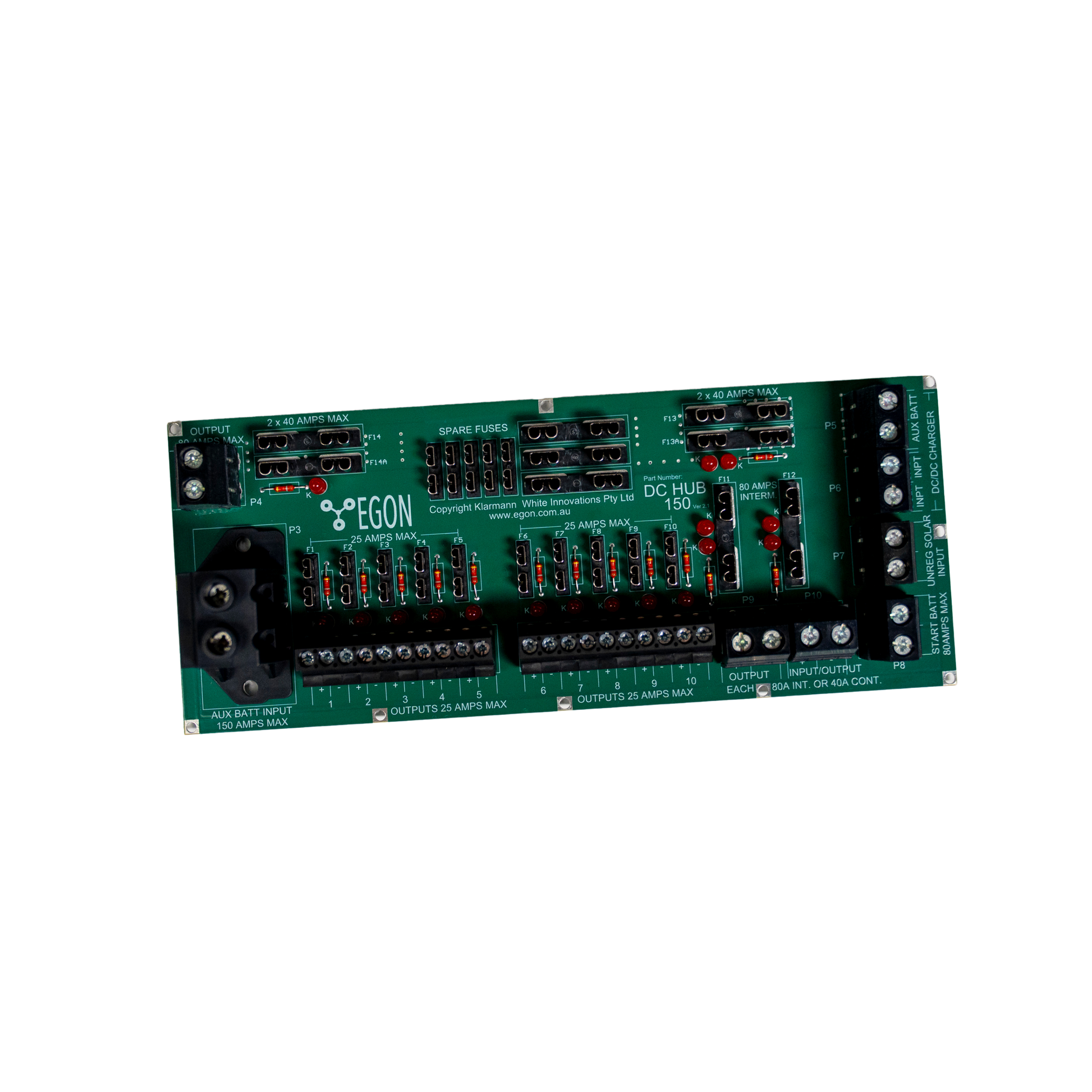 Electronic circuit board with various components on a white background