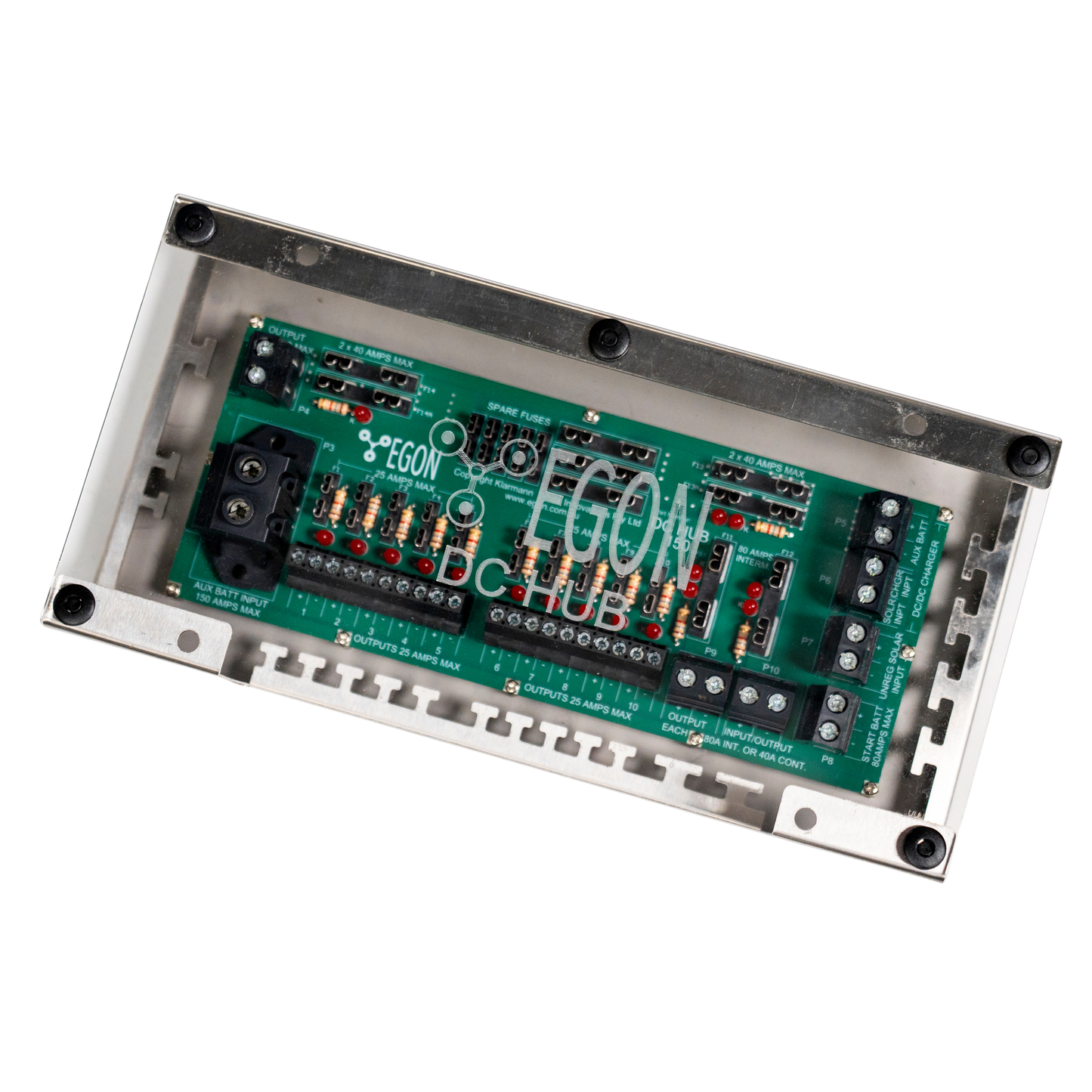 Electronic module with 'EGON' branding on a white background