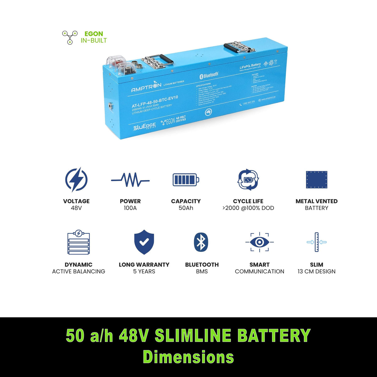 EGON 48V 50Ah LiFePO4 SLIMLINE BluEdge battery