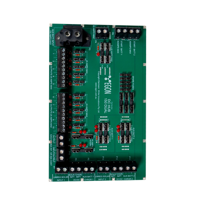 Green electronic circuit board with various components on a white background