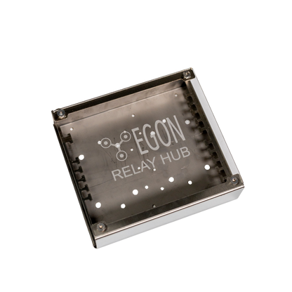 Metallic relay hub with 'Egon' branding on a white background