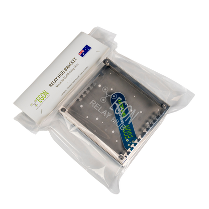 Relay hub with packaging on a white background