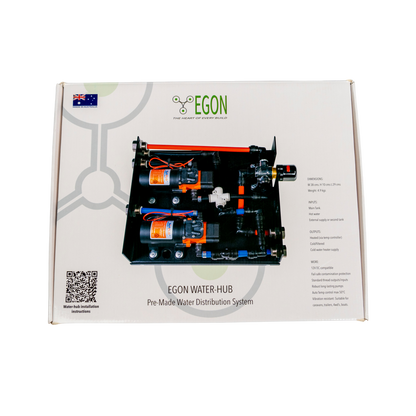 Egon Water Hub packaging with diagram and branding on a white background